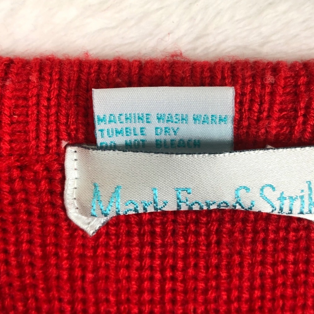 VTG Mark Fore & Strike Cardigan Sz 38 Red Acrylic Gold Buttons Pockets Sweater - Picture 8 of 9